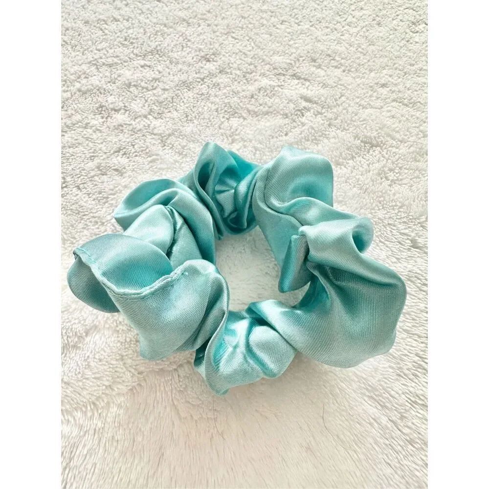 Dusty Light Aqua blue color satin hair scrunchie